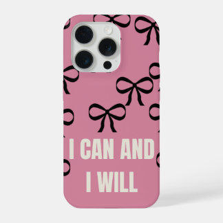 Coque iPhone 15 Pro Étui de téléphone à arc rose « Je peux et je vais 