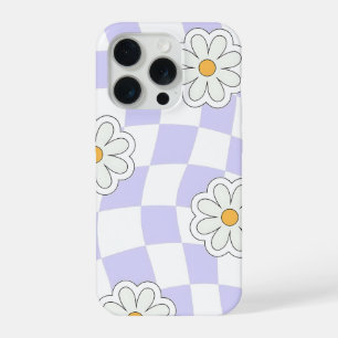Coque iPhone 15 Pro Étui de téléphone à carreaux Daisy Violet