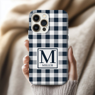 Coque iPhone 15 Pro Étui de téléphone à carreaux noir personnalisé ble