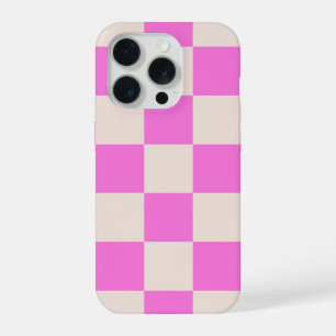 Coque iPhone 15 Pro Étui de téléphone à carreaux rose beige