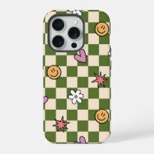 Étui de téléphone à carreaux verts esthétique