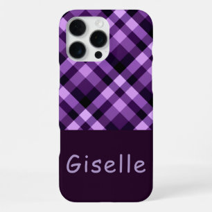 Coque iPhone 16 Pro Max Étui de téléphone à carreaux violet prune moderne