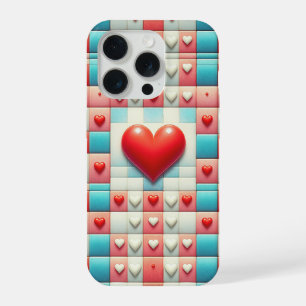 Coque iPhone 15 Pro Étui de téléphone à cœur rouge 3D romantique - Mos