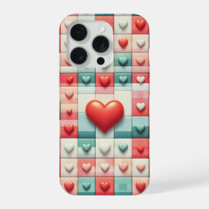 Coque iPhone 15 Pro Étui de téléphone à cœur rouge 3D romantique - Mos
