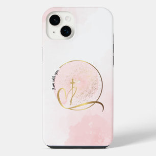 Étui de téléphone à croix rose et or
