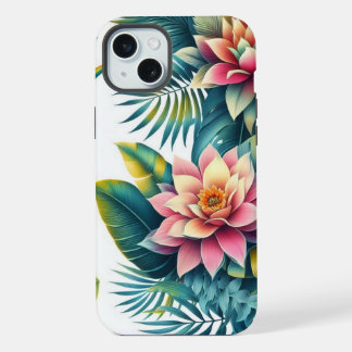 Coque iPhone 15 Plus Étui de téléphone à feuilles et fleurs tropicales