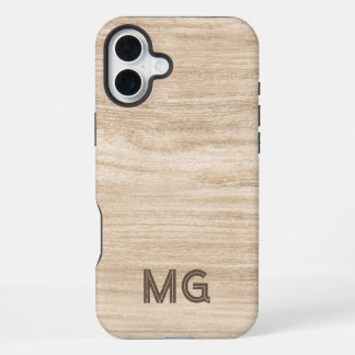 Coque iPhone 16 Plus Étui de téléphone à grain de bois | Monogramme per