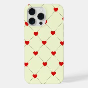 Coque iPhone 15 Pro Max Étui de téléphone à grille de cœurs rouges esthéti