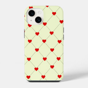 Coque Pour iPhone 14 Étui de téléphone à grille de cœurs rouges esthéti