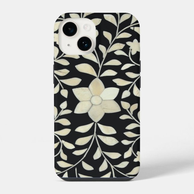 Coque iPhone Étui de téléphone à incrustation d'os noir (Verso)