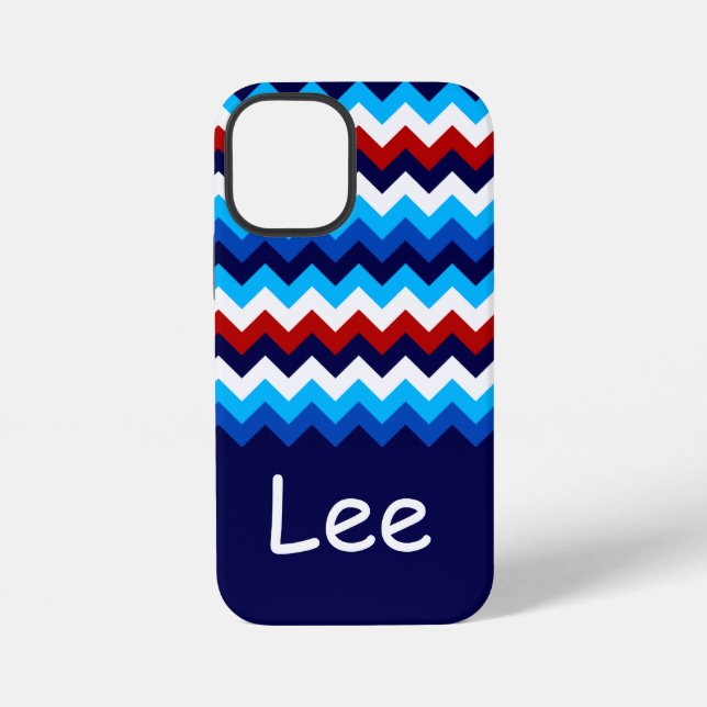 Coque iPhone Étui de téléphone à monogramme à chevrons rouge bl (Verso)