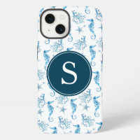 Étui de téléphone à monogramme bleu Beachy
