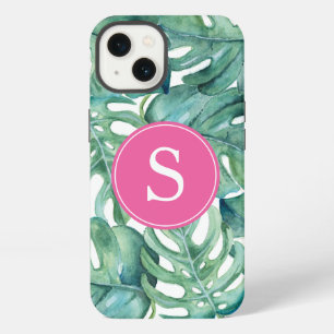 Etui iPhone 13 Étui de téléphone à monogramme bleu et tropical ve