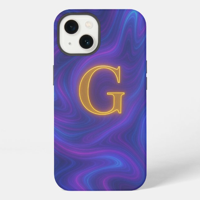 Coque iPhone Étui de téléphone à monogramme en marbre iridescen (Verso)