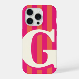 Coque iPhone 15 Pro Étui de téléphone à monogramme gras, rayure rose e
