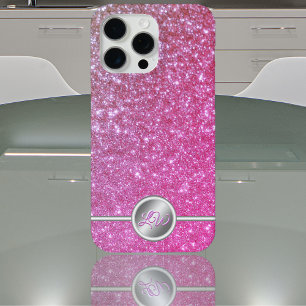 Coque iPhone 15 Pro Max Étui de téléphone à monogramme scintillant rose