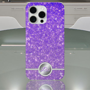 Coque iPhone 15 Pro Max Étui de téléphone à monogramme scintillant violet