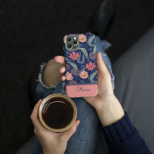 Coque iPhone 15 Pro Étui de téléphone à motif de tulipe florale sombre