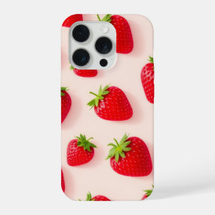 Coque iPhone 15 Pro Étui de téléphone à motif esthétique fraise kawaii