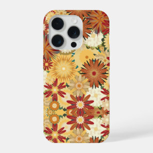 Coque iPhone 15 Pro Étui de téléphone à motif floral rétro chaud