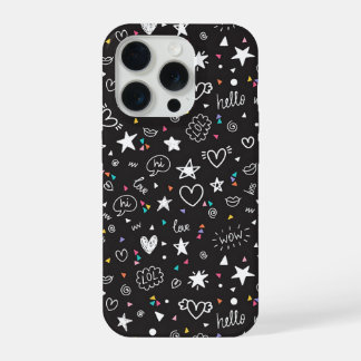 Coque iPhone 15 Pro Étui de téléphone à motif gribouillé noir mignon a