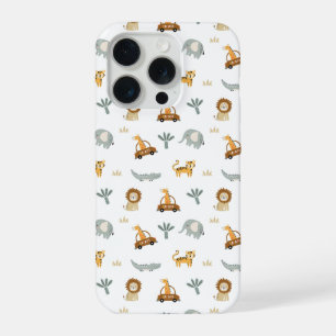 Coque iPhone 15 Pro Étui de téléphone à motif jungle d'animaux de safa