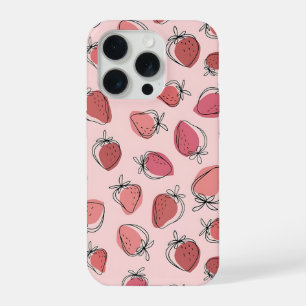 Coque iPhone 15 Pro Étui de téléphone à motif rose fraise mignon