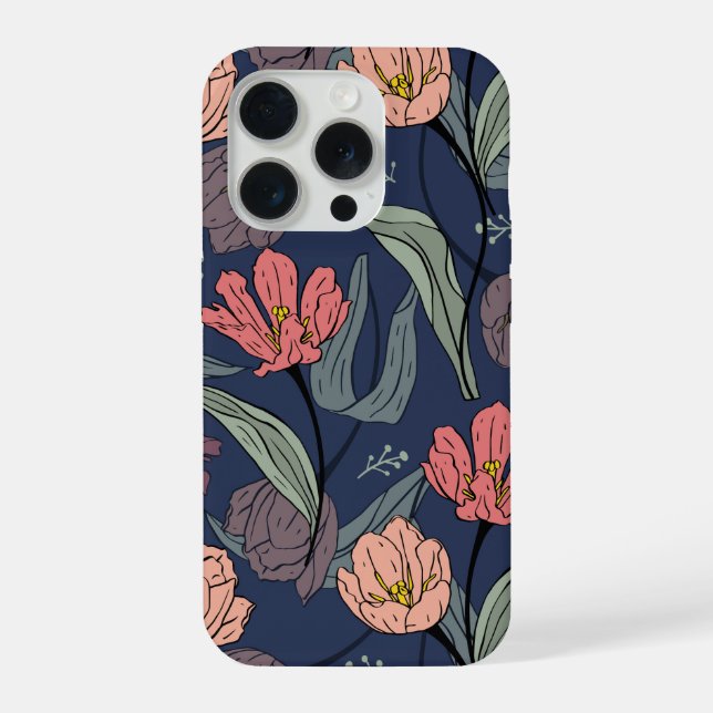 Coque iPhone Étui de téléphone à motif tulipe florale foncée (Verso)
