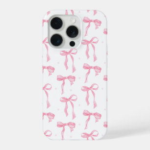 Coque iPhone 15 Pro Étui de téléphone à nœud rose – Motif chic noir et