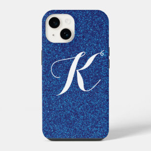 Coque Pour iPhone 14 Étui de téléphone à paillettes bleues avec monogra