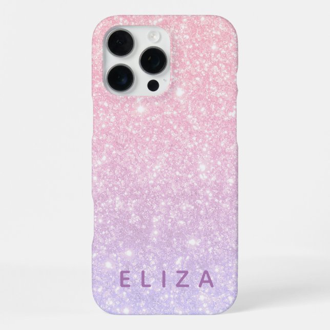 Coque iPhone Étui de téléphone à paillettes rose fuchsia violet (Verso)