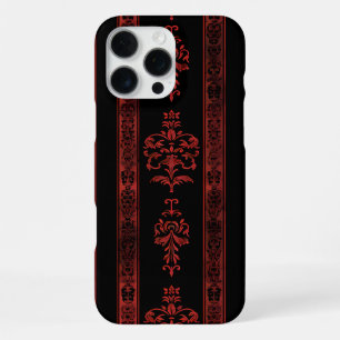 Coque iPhone 16 Pro Max Étui de téléphone à rayures en damas rouge gothiqu