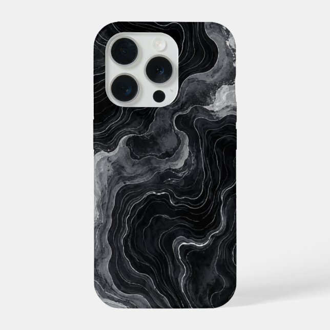 Coque iPhone Étui de téléphone à tourbillon de marbre noir (Verso)