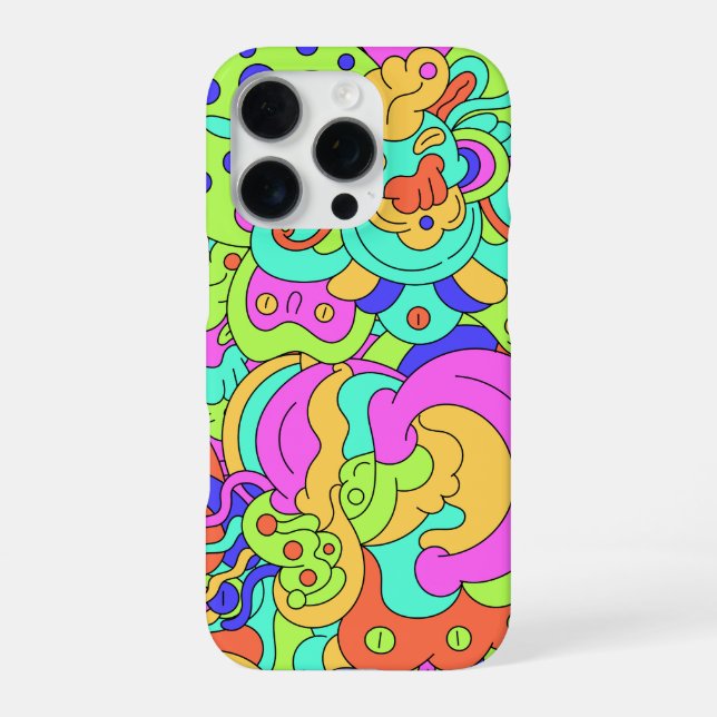 Coque iPhone Étui de téléphone à visages déformés psychédélique (Verso)