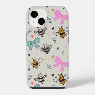 Coque Pour iPhone 14 Étui de téléphone Abeilles occupées et Rubans