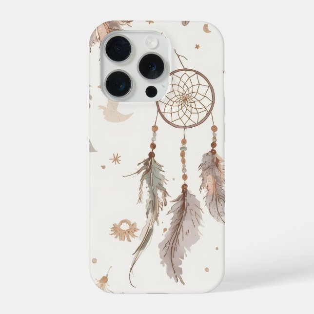 Coque iPhone Étui de téléphone attrape-rêves boho plumes éthéré (Verso)
