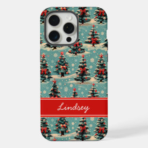 Coque iPhone 15 Pro Max Étui de téléphone avec arbre de Noël vintage et no