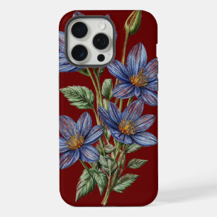 Coque iPhone 15 Pro Max Étui de téléphone avec croquis de fleur bleue sur