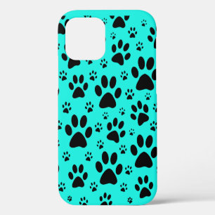 Coque iPhone 12 Étui de téléphone avec empreinte de patte Aqua, di
