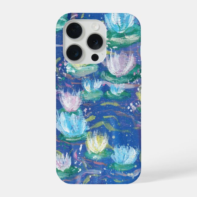 Coque iPhone Étui de téléphone avec peinture de nénuphars bleus (Verso)