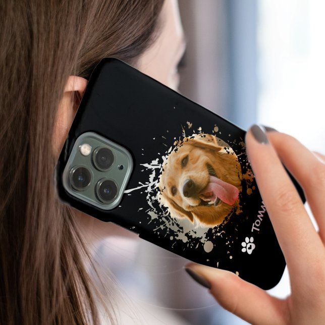 Coque iPhone Étui de téléphone avec photo et nom de l'animal de (Custom Pet Photo & Name Phone Case – Modern Design)