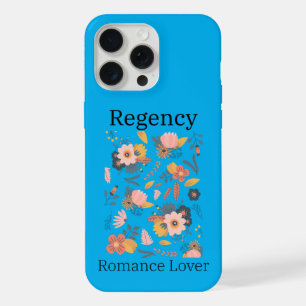 Coque iPhone 15 Pro Max Étui de téléphone bleu avec fleurs roses et pêche