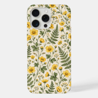Coque iPhone 15 Pro Max Étui de téléphone botanique Fleur sauvage jaune et