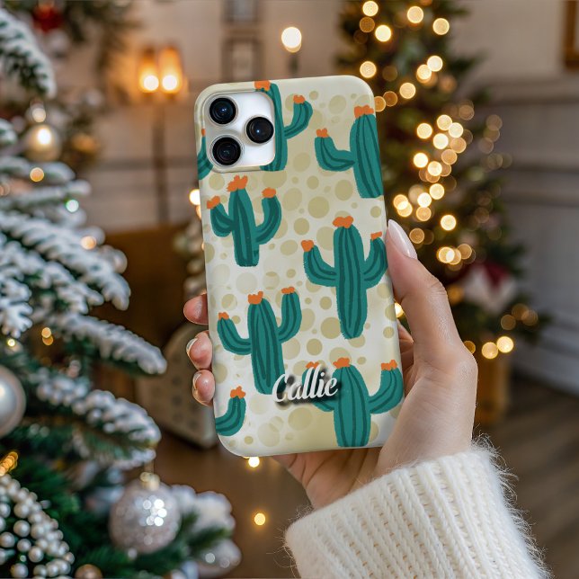 Coque iPhone Étui de téléphone Cactus de sable du désert person (Personalize Your Tech! Add a custom name to this artistic phone case. It's the perfect unique gift!)