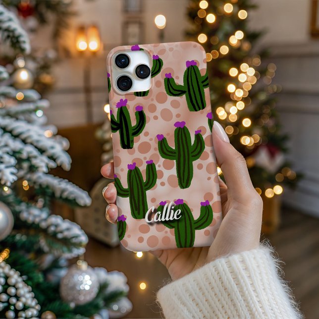 Coque iPhone Étui de téléphone Cactus Orange du Désert Personna (Personalize Your Tech! Add a custom name to this artistic phone case. It's the perfect unique gift!)