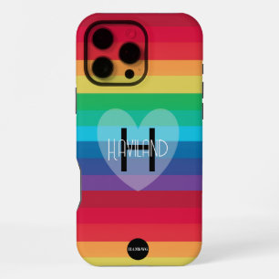 Coque iPhone 16 Pro Max Étui de téléphone cellulaire arc-en-ciel avec cœur