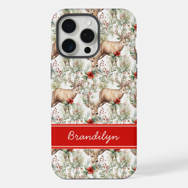 Coque iPhone Étui de téléphone Cerf de Noël | Nom personnalisé (Verso)