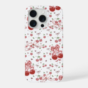 Coque iPhone 15 Pro Étui de téléphone Cerise Mignonne avec Cœurs & Rub