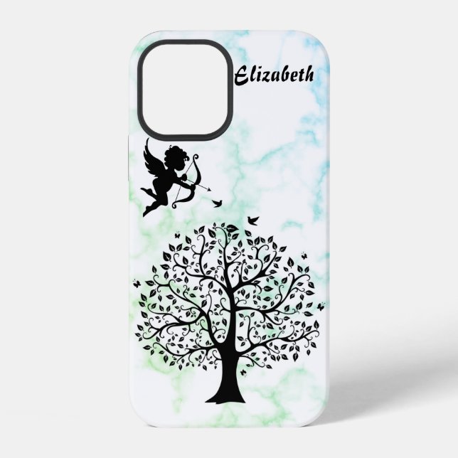 Coque iPhone Étui de téléphone Cool Trendy Green Marble, Tree C (Verso)