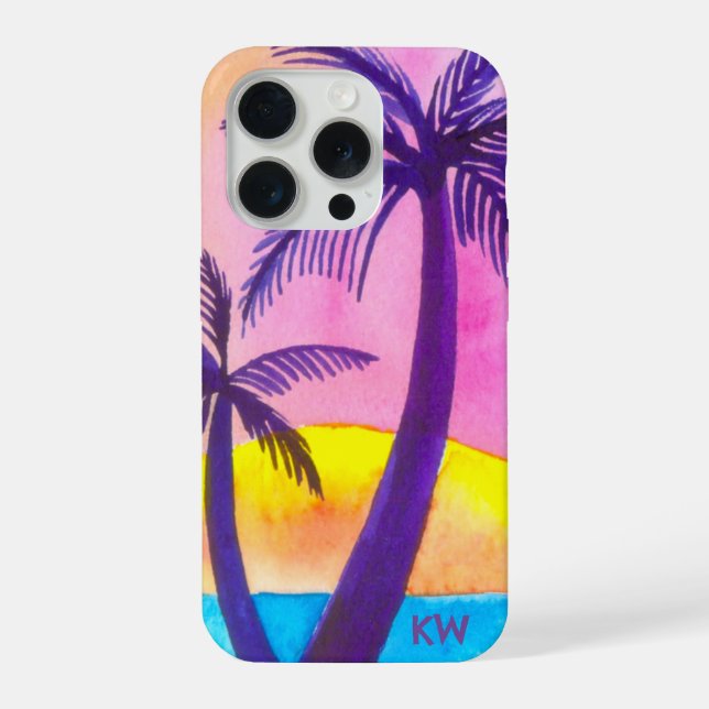Coque iPhone Étui de téléphone Coucher de soleil tropical aquar (Verso)